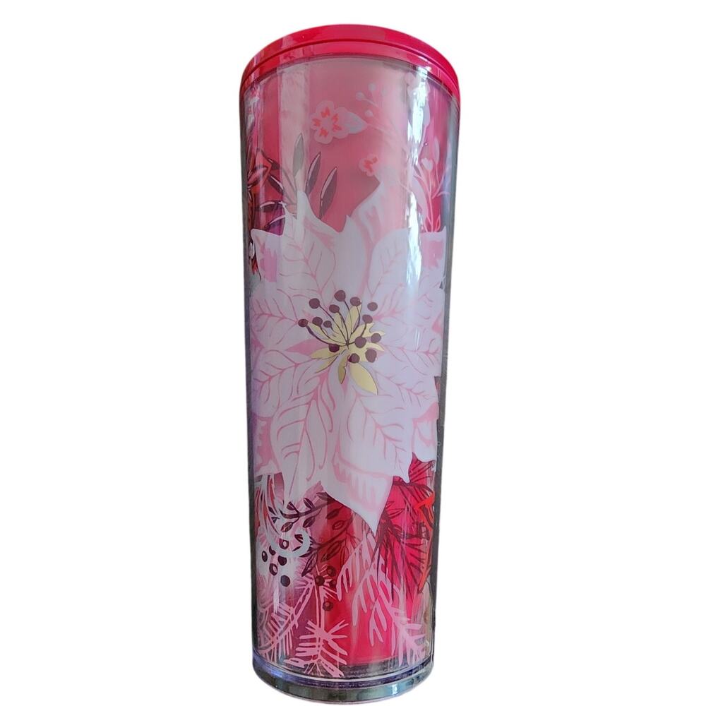 Starbucks 24 oz Holiday 2022 Red Marble Enchanted Forest Pearl Floral Tumbler